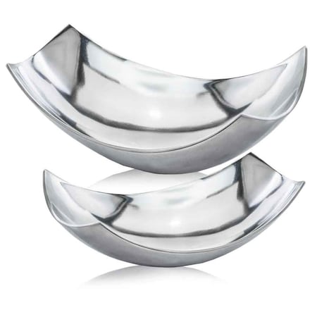 Homeroots 9.75 x 17.25 x 5.5 in. Buffed Cucha Large Scoop Bowl, Silver 354614